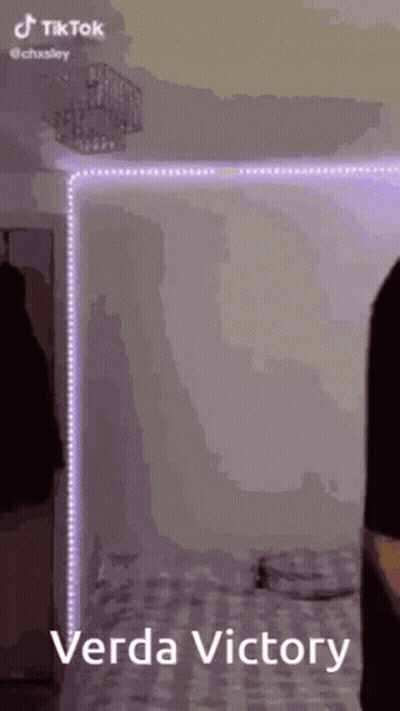 Person Standing In Front Of Bed With Purple Lights GIF