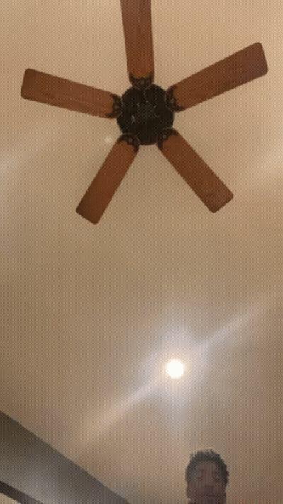 Person Standing In Front Of Ceiling Fan GIF
