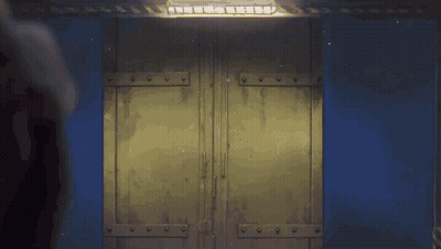 Person Standing In Front Of Door With Light Shining GIF