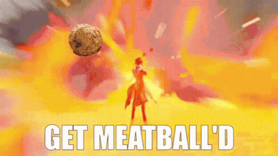 Person Standing In Front Of Fireball Get Meatball 'D GIF