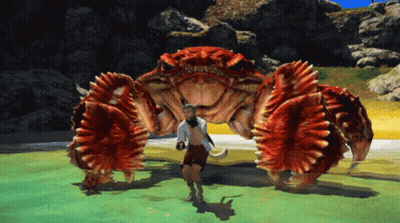 Person Standing In Front Of Giant Red Crab GIF