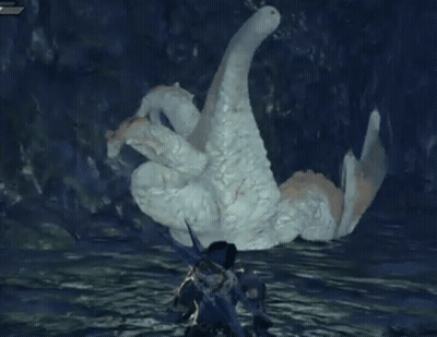 Person Standing In Front Of Large White Monster In Video Game GIF