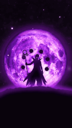 Person Standing In Front Of Purple Moon GIF