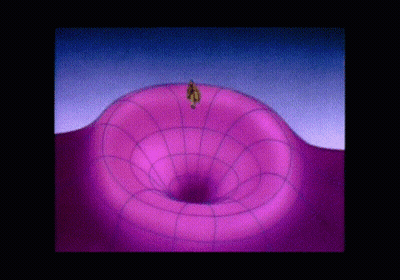 Person Standing In Hole In Purple Object GIF