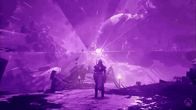 Person Standing In Purple Cave With Sword GIF