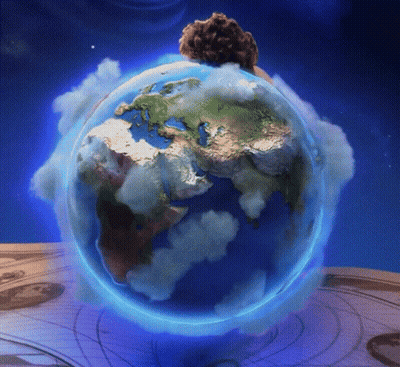 Person Standing On Blue Globe GIF