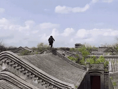 Person Standing On Roof In City GIF