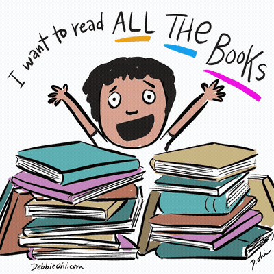 Person Surrounded By Books I Want To Read GIF