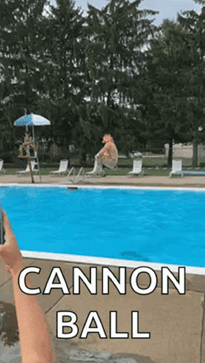 Person Taking Picture Of Pool Saying Cannon Ball GIF