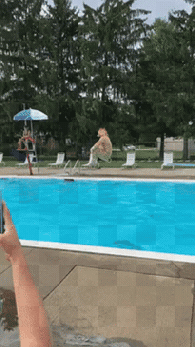 Person Taking Picture Of Swimming Pool With Umbrella GIF