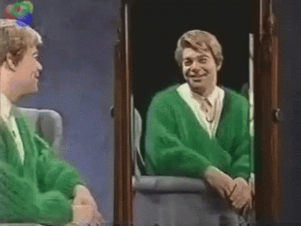 Person Talking To His Self In Mirror GIF