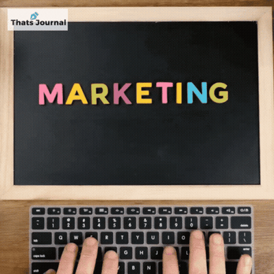 Person Typing At Marketing Blackboard GIF