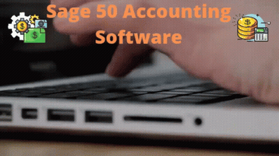 Person Typing On Laptop With Sage 50 Accounting Software GIF