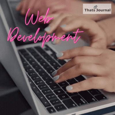 Person Typing On Laptop With Web Development In Pink Letters GIF