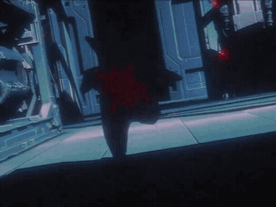 Person Walking In Dark Room With Red Star GIF