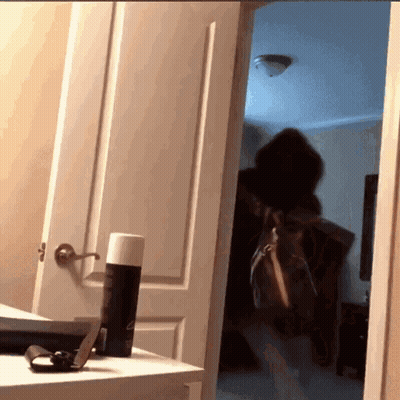 Person Walking Through Doorway With Purse GIF