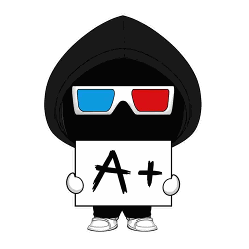 Person Wearing 3D Glasses Holding A+ Sign Sticker
