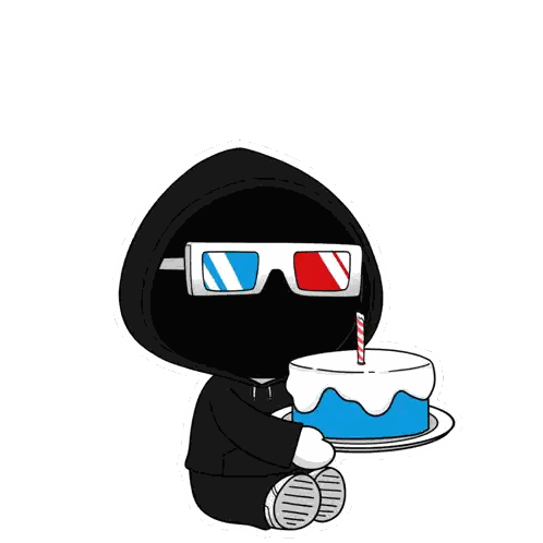 Person Wearing 3D Glasses Holding Cake Sticker