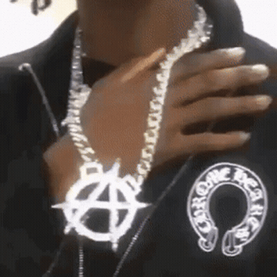 Person Wearing Anarchy Symbol Chain GIF