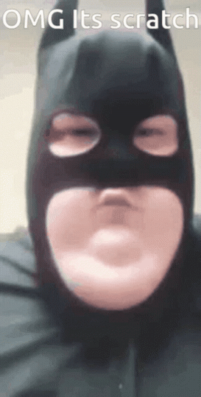 Person Wearing Batman Mask Saying Omg Its Scratch GIF