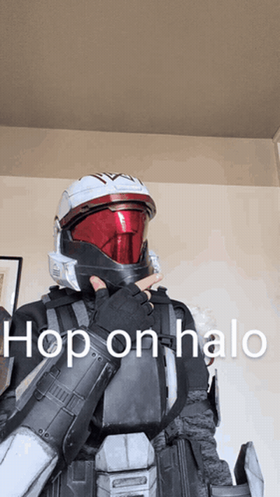 Person Wearing Halo Helmet Saying Hop On Halo GIF