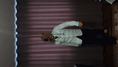 Person Wearing Horse Mask In Front Of Pink Curtain GIF