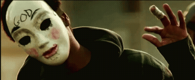 Person Wearing Mask With God On It GIF