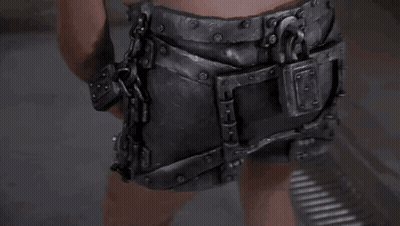Person Wearing Metal Belt Chains And Padlock GIF
