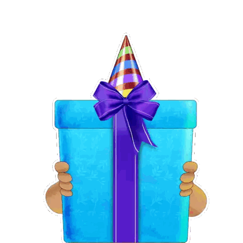 Person Wearing Party Hat Holding Blue Gift Sticker