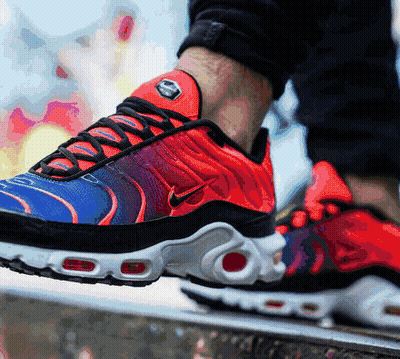 Person Wearing Red And Blue Nike Sneakers GIF