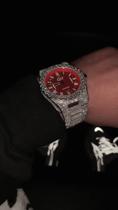 Person Wearing Red Watch With Diamonds GIF
