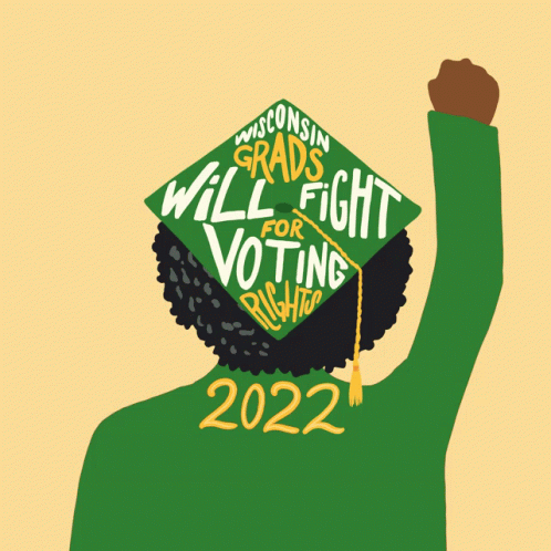 Person Wearing Wisconsin Graduation Cap Voting Rights GIF