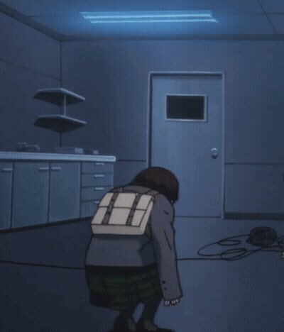 Person With Backpack Walking In Dark Room GIF