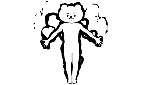 Person With Bear Head In Black And White Sticker