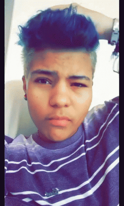Person With Blue Hair And Purple Shirt GIF