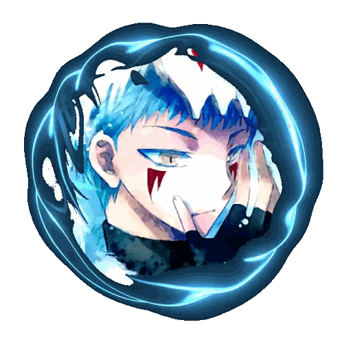 Person With Blue Hair And Red Eye Sticker