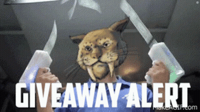 Person With Cat On Face Holding Knives Giveaway Alert GIF