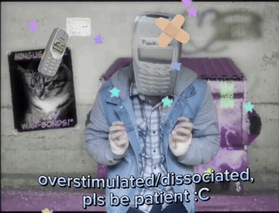 Person With Cell Phone On Head Overstimulated Dissociated Pls Be Patient GIF