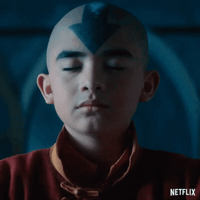 Person With Eyes Closed And Blue Arrow On Head GIF