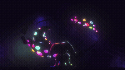 Person With Glowing Eyes On Purple Background GIF