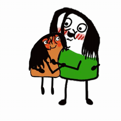 Person With Long Hair Next To Short-Haired Character GIF