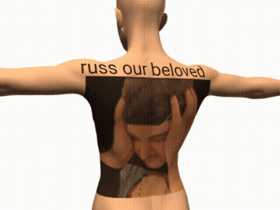 Person With Man On Back Saying Russ Our Beloved GIF
