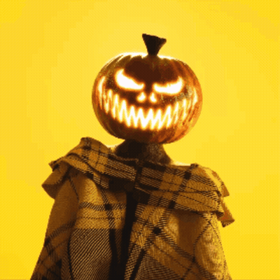Person With Pumpkin On Head And Plaid Poncho GIF