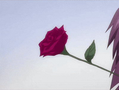 Person With Purple Hair Holding Rose In Mouth GIF