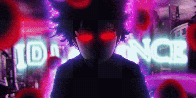 Person With Red Eyes In Front Of Neon ID Sign GIF