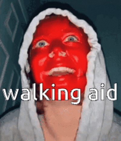 Person With Red Mask Walking Aid GIF