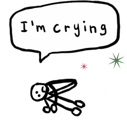 Person With Scissors Saying I'm Crying Sticker