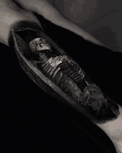 Person With Skeleton In Coffin Tattoo GIF