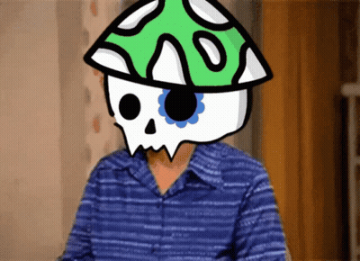 Person With Skull And Mushroom Hat GIF