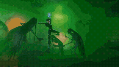 Person With Sword In Dark Room GIF